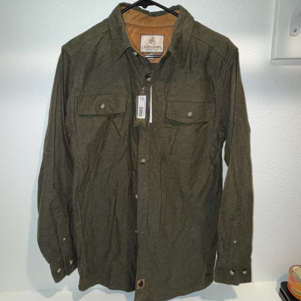 Legendary Whitetails Men's Small Stretch Flannel Shirt Solid Heather Olive Green